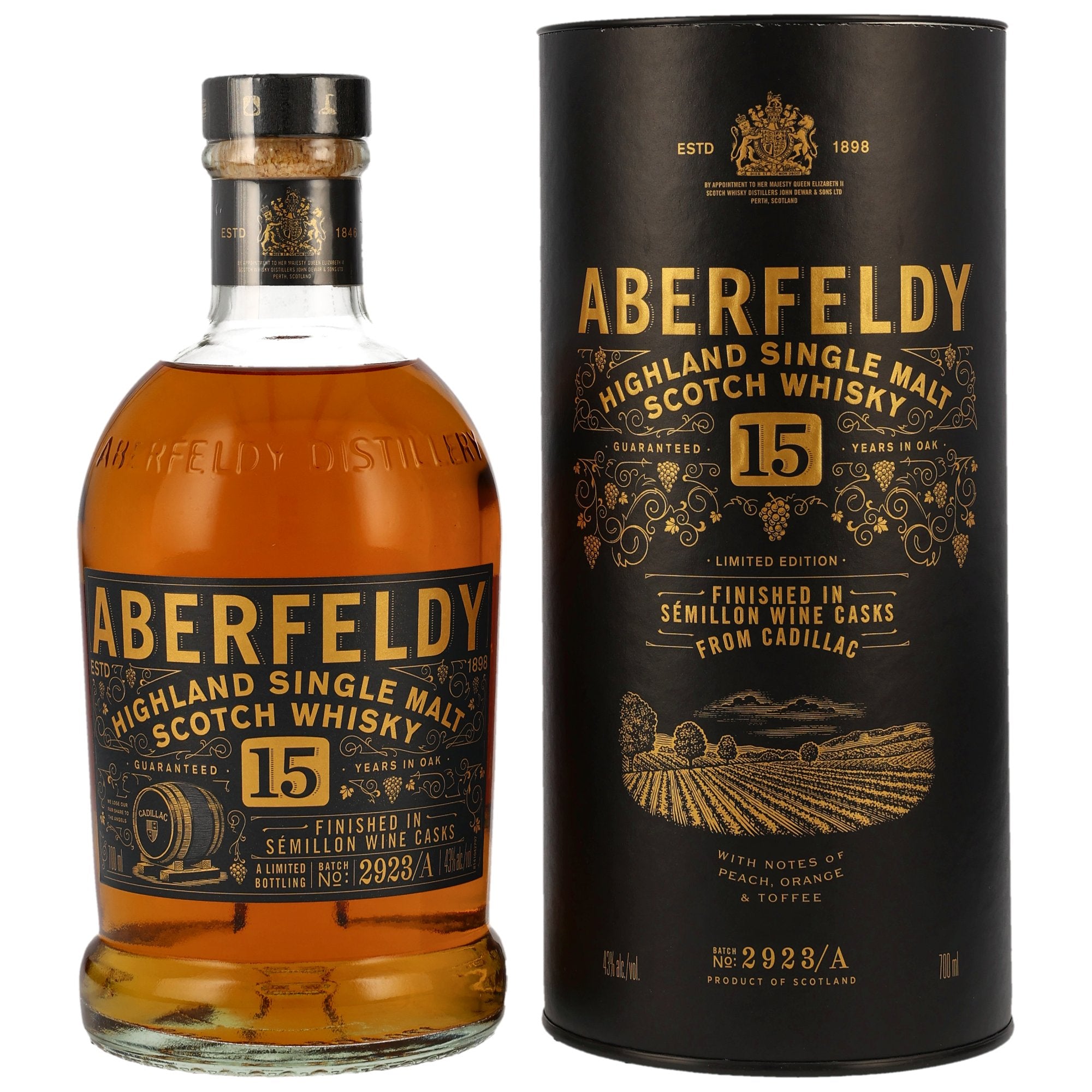 Cadillac Aberfeldy de 15 años, 0,7 l, 43 % de alcohol por volumen