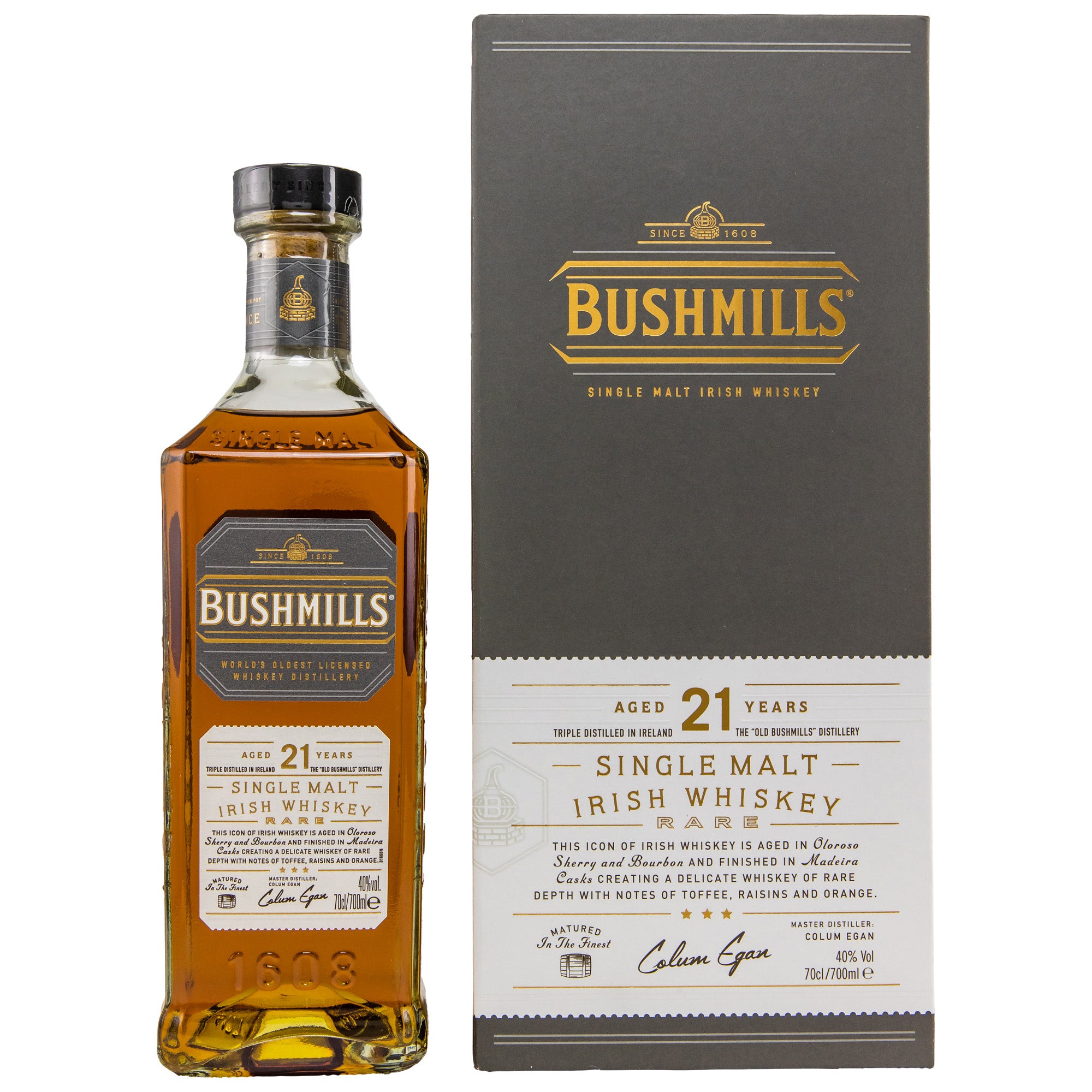Whisky irlandés Bushmills 21 años 0,7 l, 40 % vol.