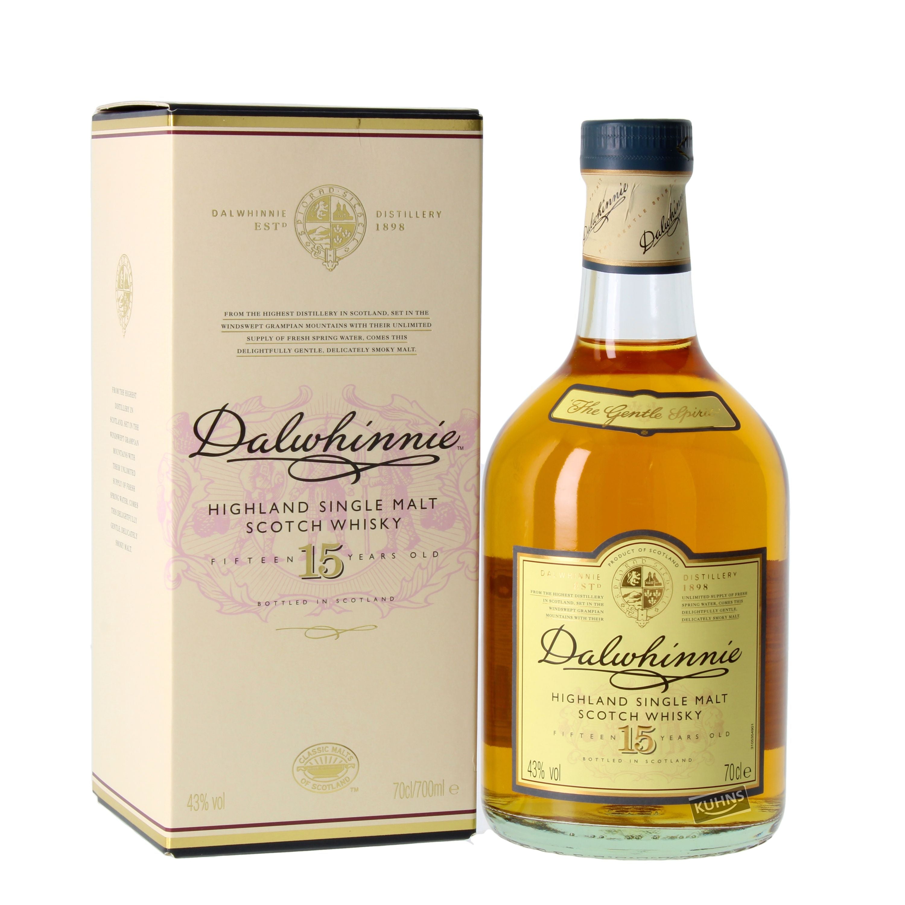 Dalwhinnie 15 años 0,7 l, 43 % de alcohol por volumen