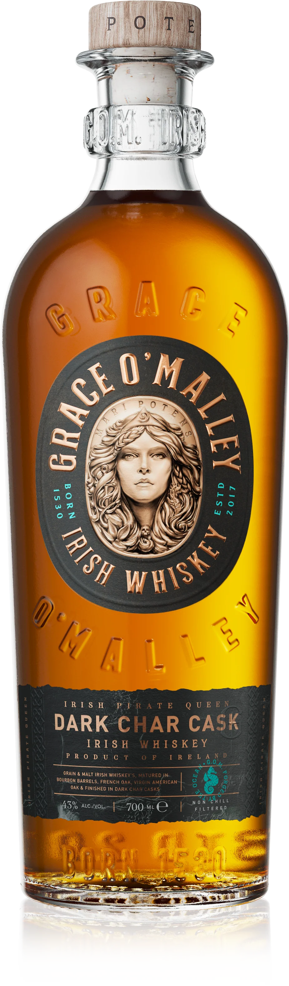 Whisky irlandés Grace O'Malley Dark Char Cask 0,7 l, 43 % vol.