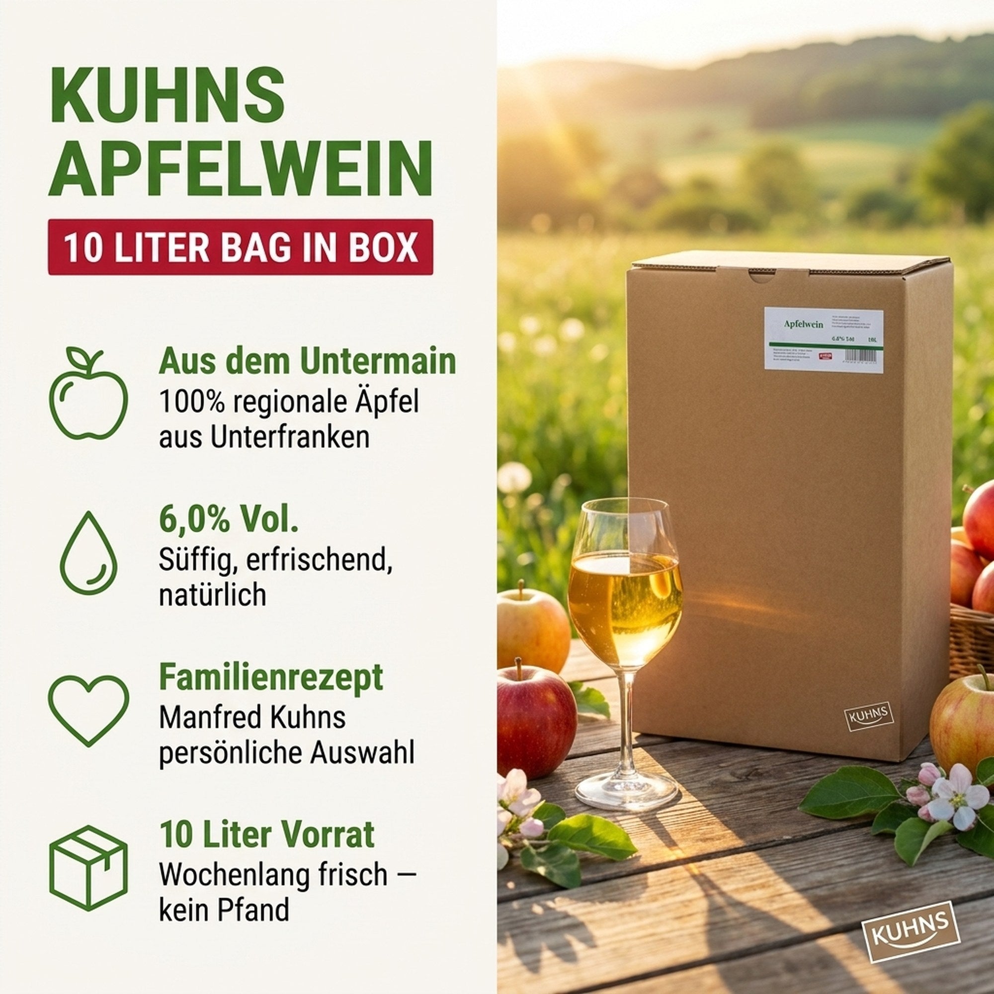 Kuhns Apfelwein 10L – Neues Produktbild Split Layout