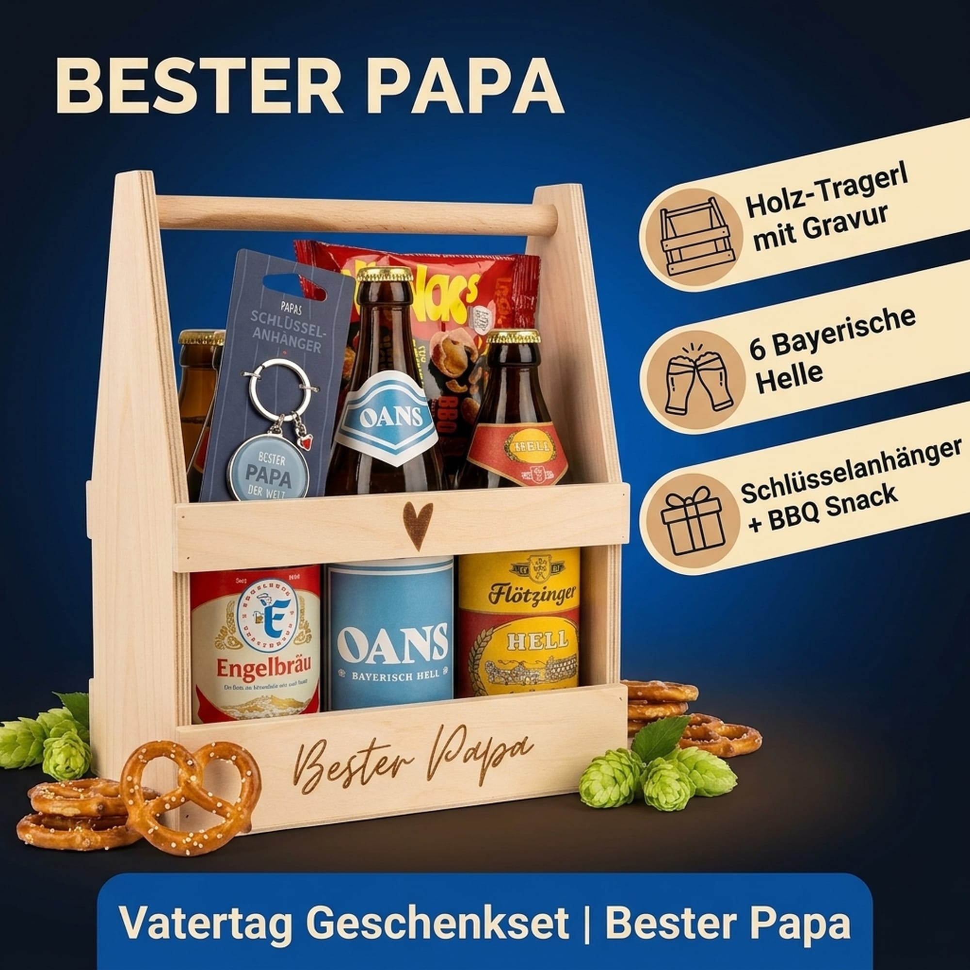 Bester Papa Holz-Tragerl — Vatertag 3,0l alc.- 5 Vol.-%