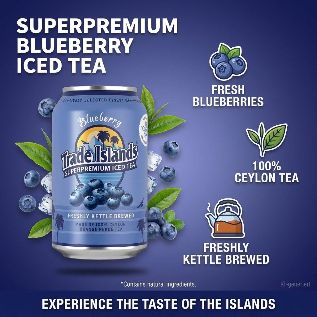 Trade Islands Iced Tea Blueberry 24x0,33l Dose Steige