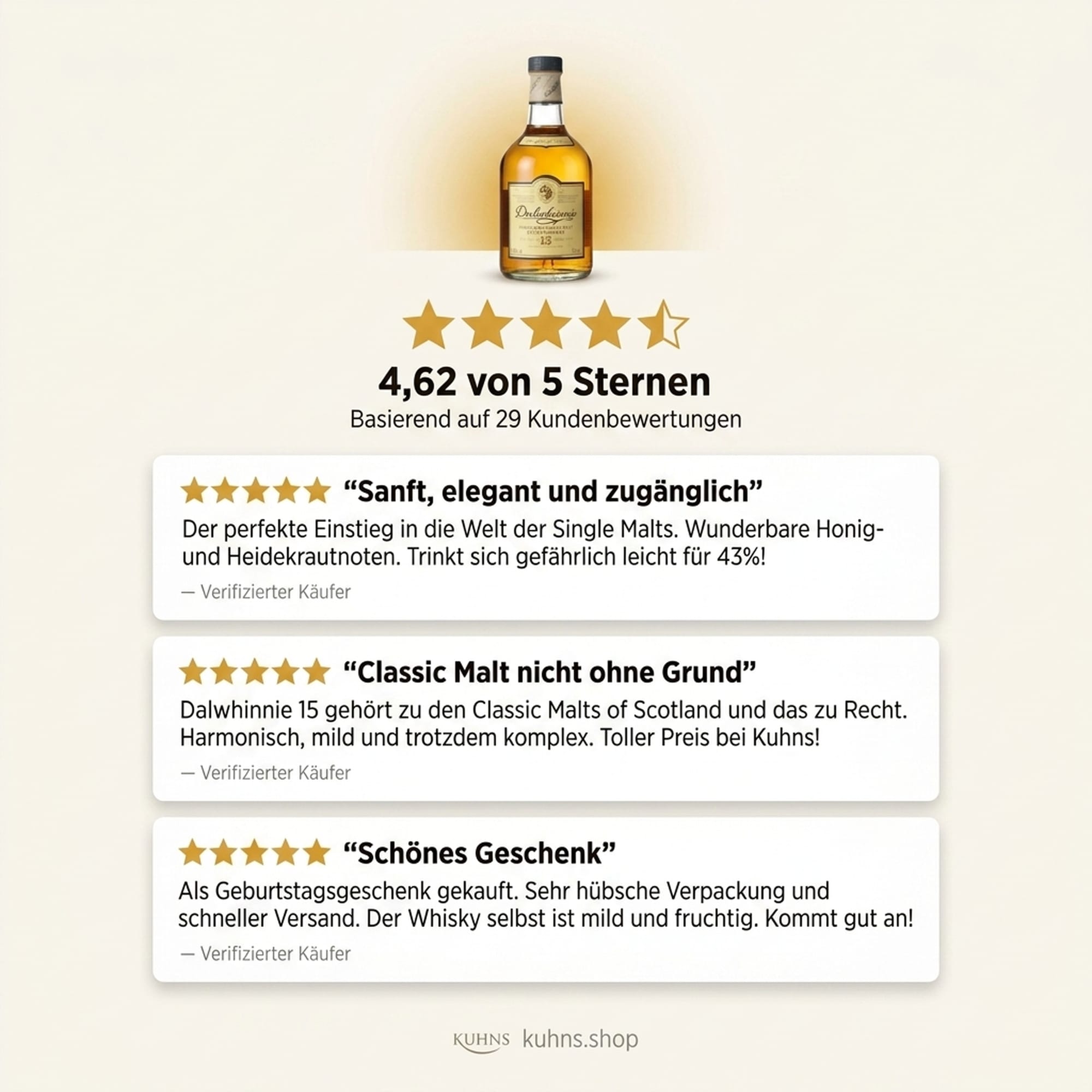 Dalwhinnie 15 años 0,7 l, 43 % de alcohol por volumen