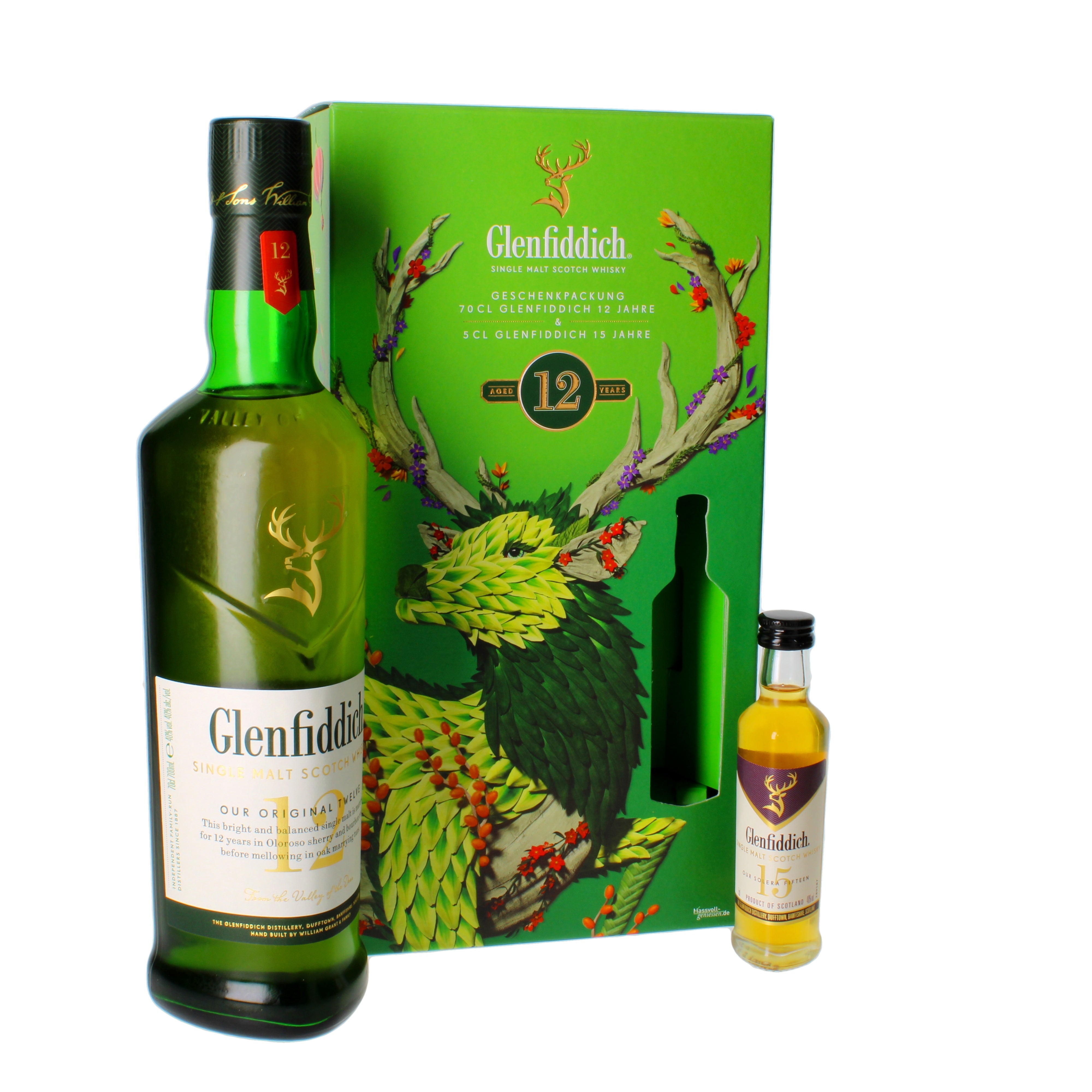 Glenfiddich 12 años con Mini 15 años 0,7 l, alc. 40 % vol. 