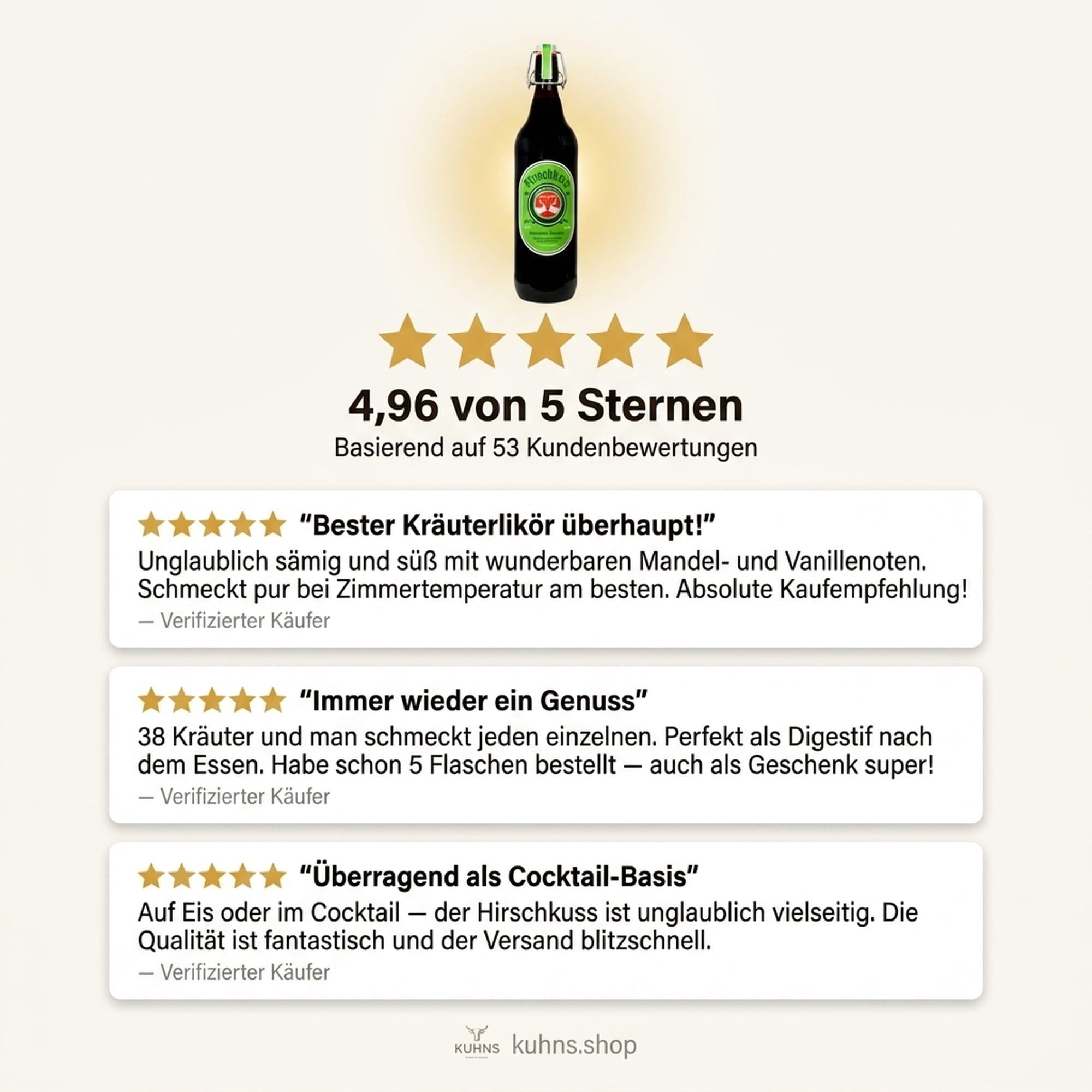 Licor de hierbas Hirschkuss 1,0 l, 38 % de alcohol por volumen