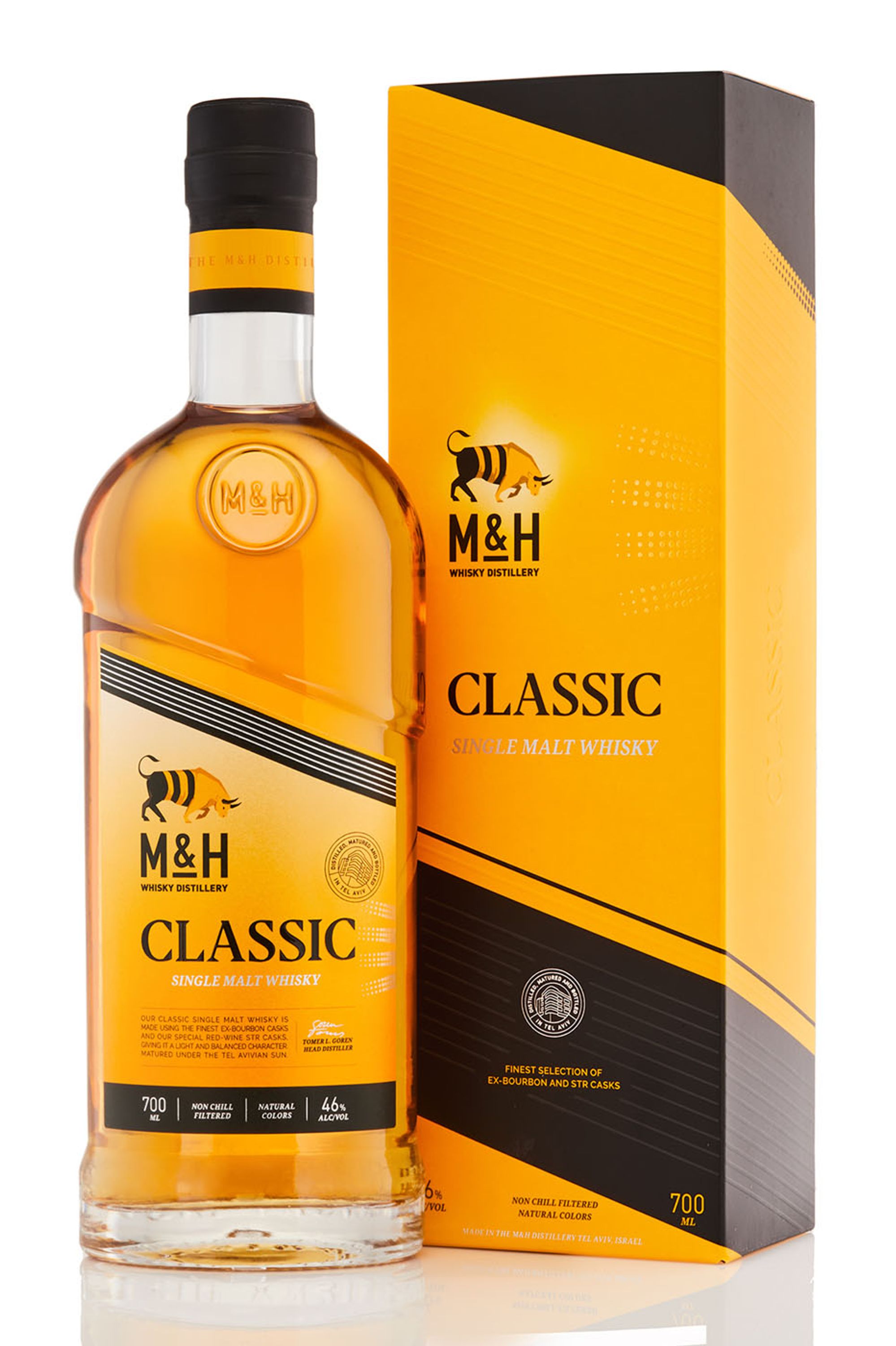 Whisky de malta clásico M&amp;H con leche y miel, 0,7 l de alcohol y 46 % de volumen