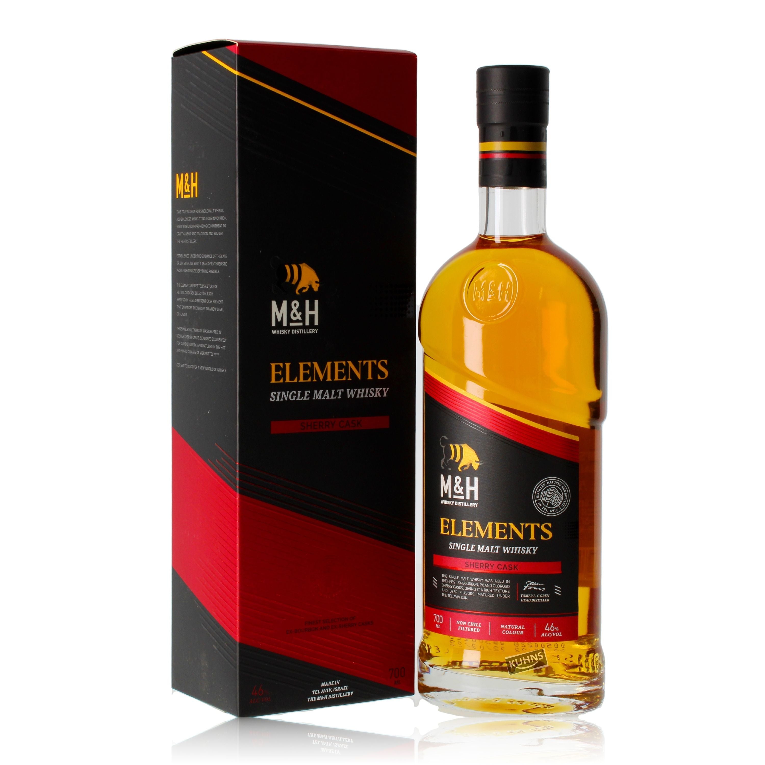 Leche y miel M&amp;H Elements Sherry Cask 0,7 l, 46 % de alcohol por volumen 