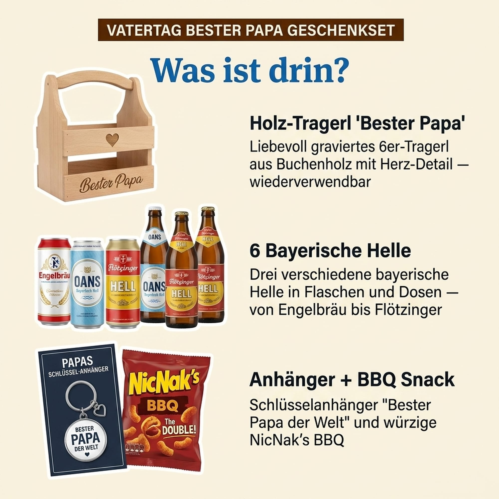 Bester Papa Holz-Tragerl — Vatertag  3,0l alc.- 5 Vol.-%
