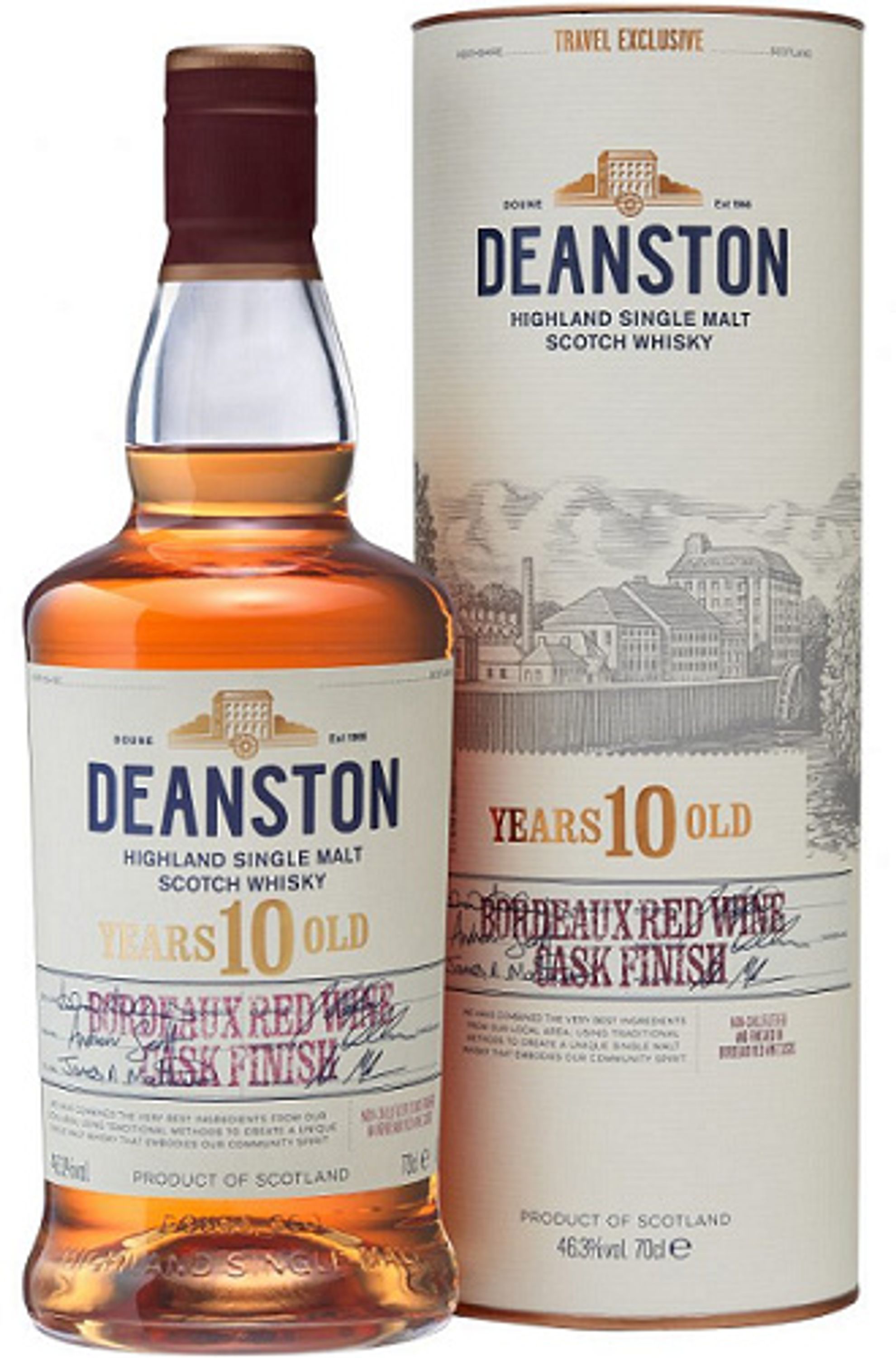 Vino tinto de Burdeos Deanston de 10 años, barril de 0,7 l de alcohol, 46,3 % vol.