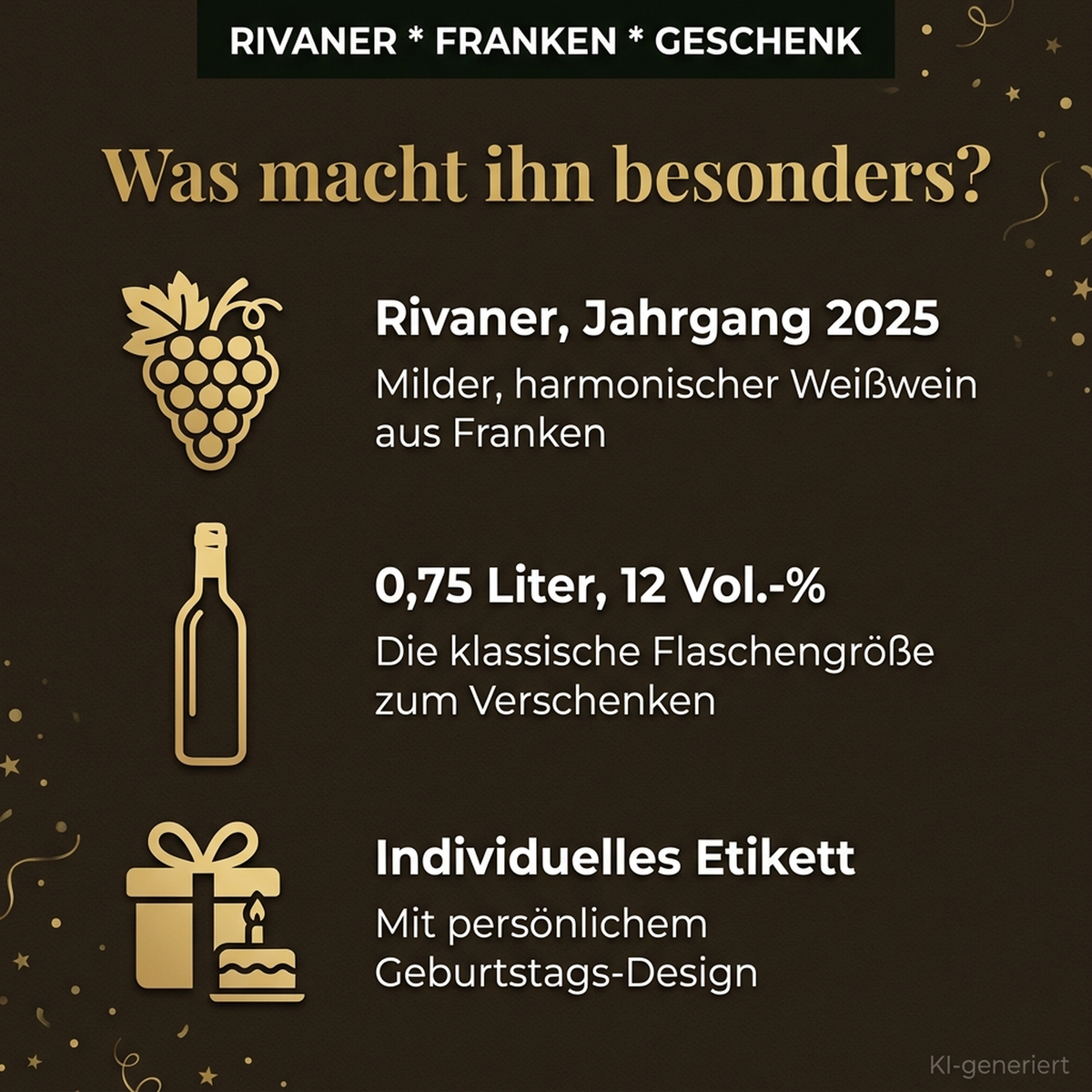 Geburtstagswein 75 Jahre Rivaner Franken - Zutaten und Eigenschaften Uebersicht
