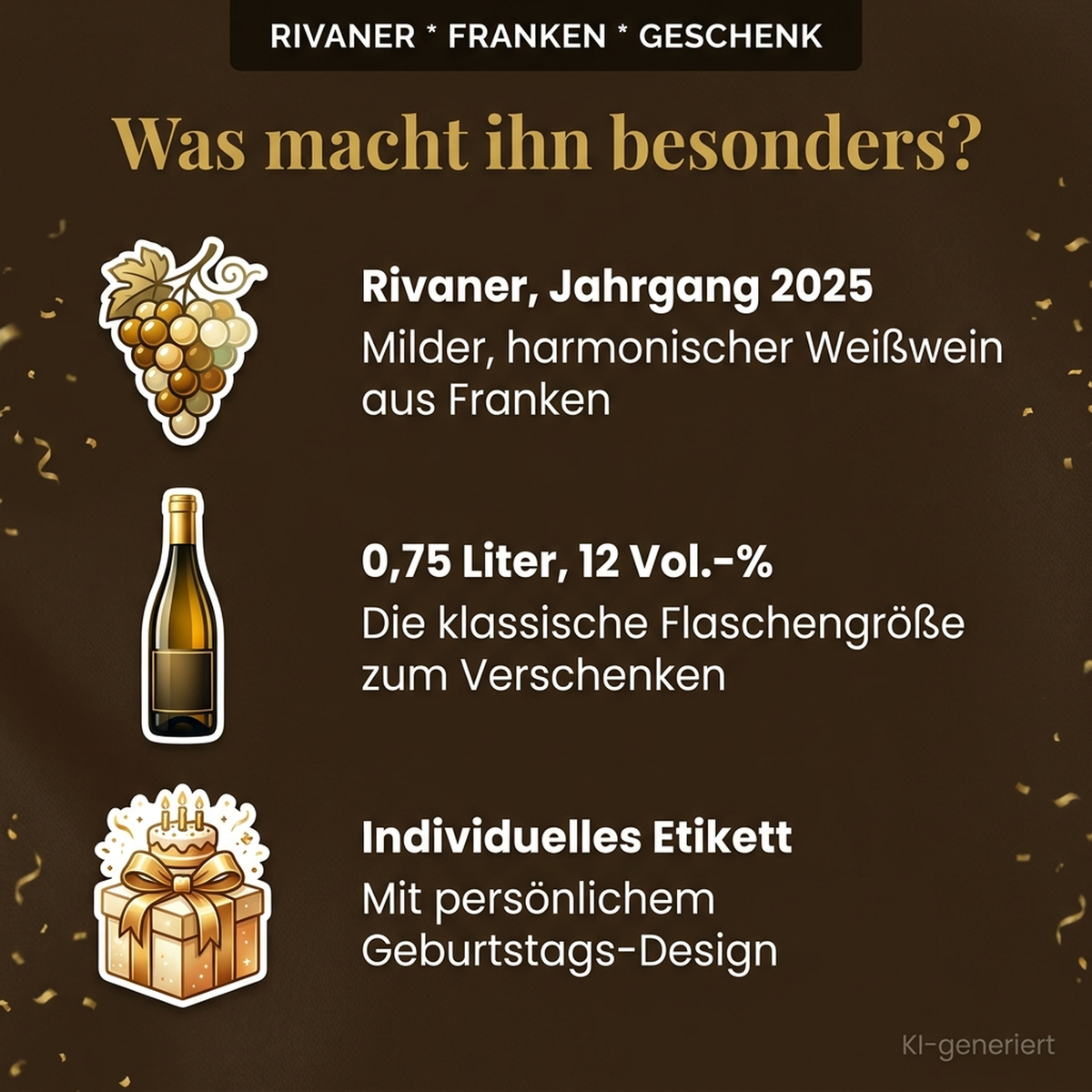 Geburtstagswein 85 Jahre Rivaner Franken - Zutaten und Eigenschaften Uebersicht